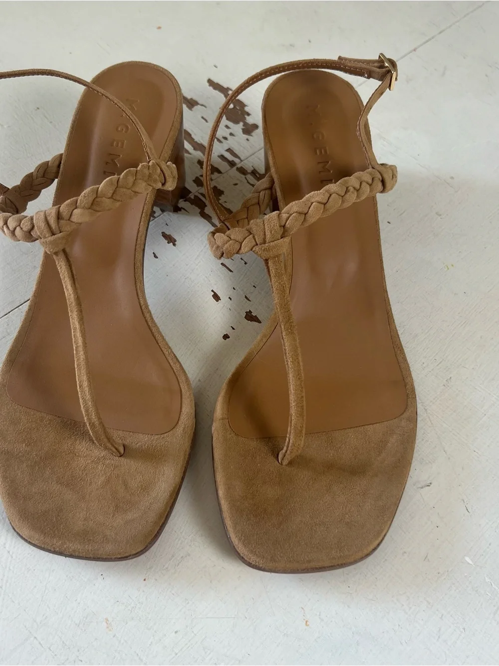 M. GEMI- Treccina Block Heel Sandals Saddle Size 10